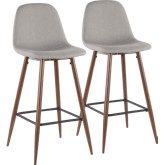 Pebble 28" Bar Stool in Light Grey Fabric & Walnut Finish Metal (Set of 2)